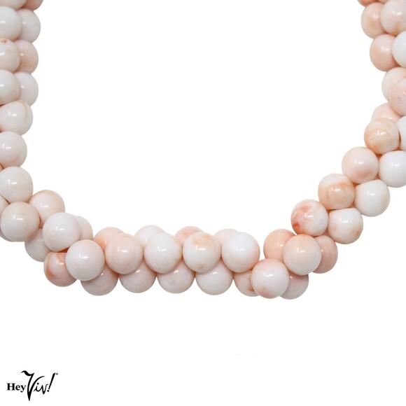 Vintage Pink White Marbleized Bead Choker Necklace Statement 17" Long - Hey Viv - Picture 2 of 5